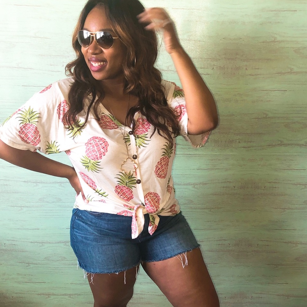 Sweet Lovely By Jen Pineapple Front Tie Top